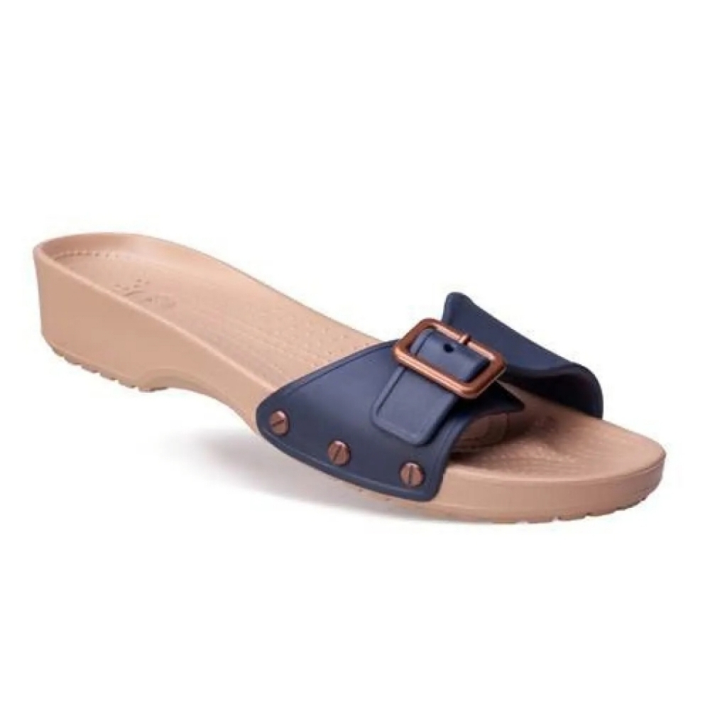 CROCS Navy and Beige Slide Sandal with Buckle